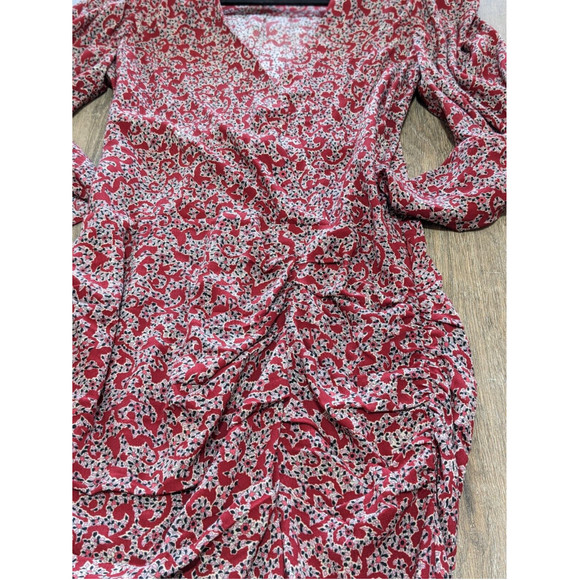BA@SH Dress Womens Medium Red Floral Print 3/4 Rouched Sleeve V Neck Sheath - Picture 4 of 11